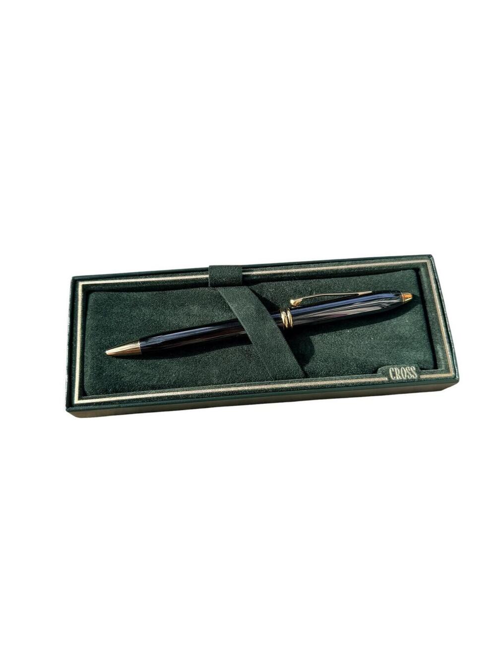 Cross Townsend Black Lacquer 23KT Gold Plated Ballpoint Pen Luxury Gift Box Set